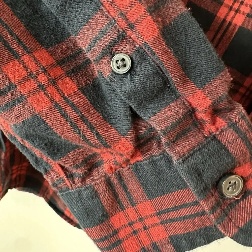 Cotton & Co Red Black Plaid Flannel Button Down Shirt Grunge Goth Classic L